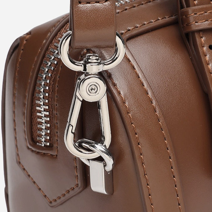 Retro Maillard Genuine Leather Boston Barrel Bag