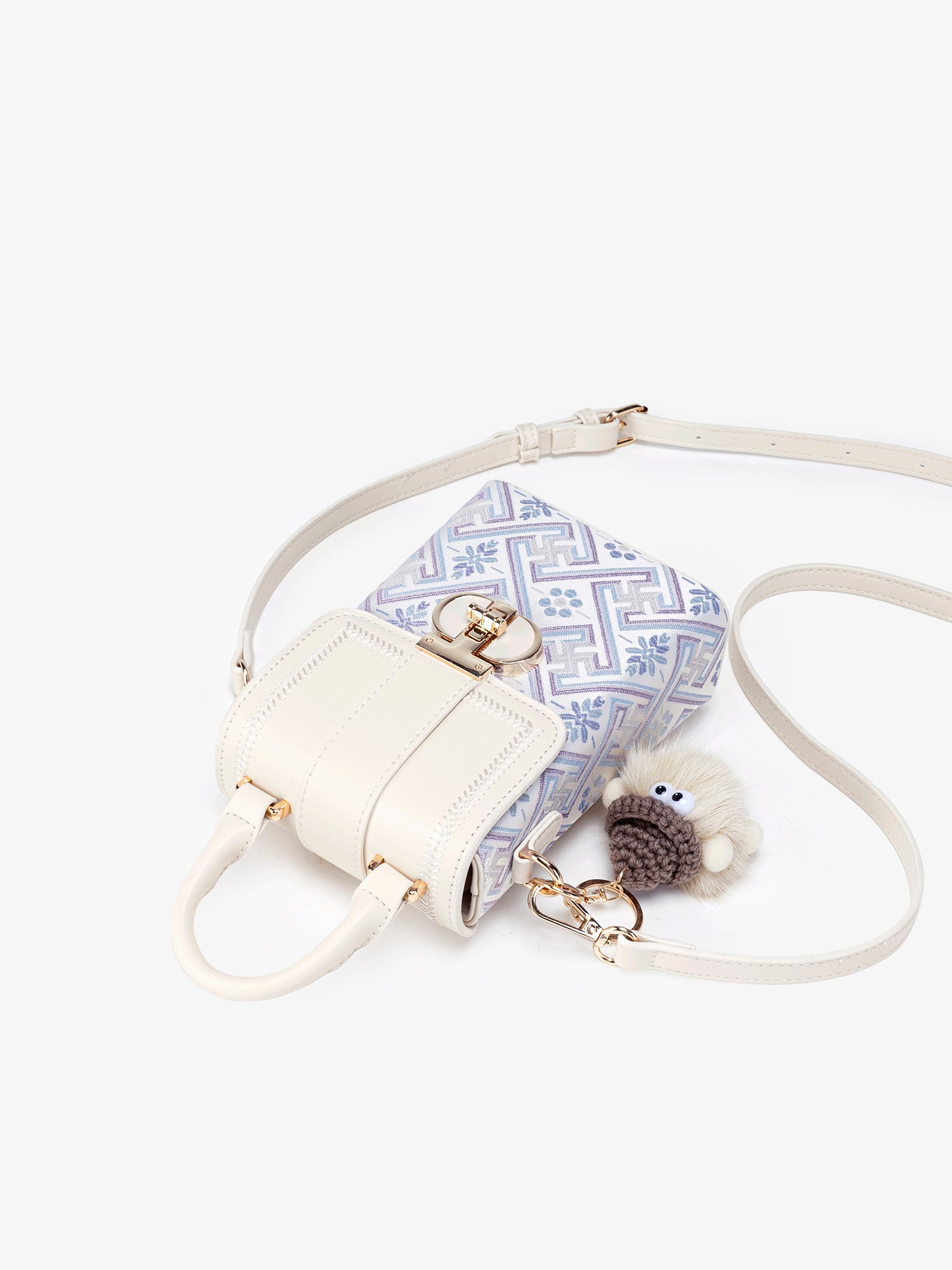 Elegant Oriental Embroidery Vegan Eco-Leather Mini Clutch Bag with Charm