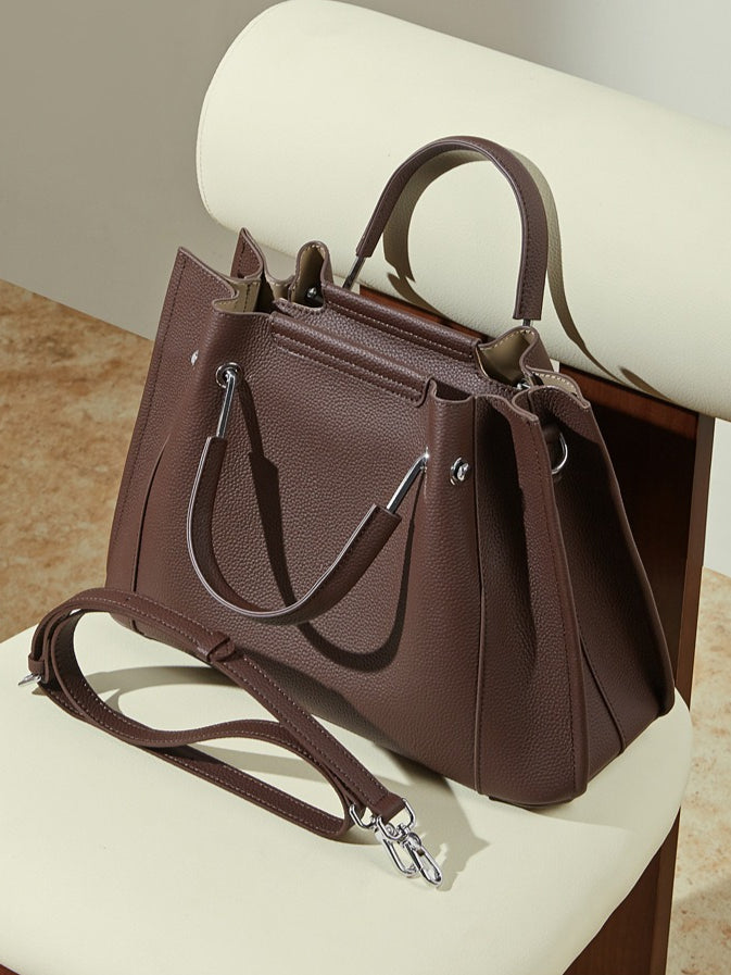 Women's Executive Trapezoid Genuine Leather Tote Bag