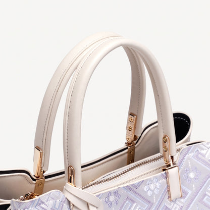 Classic Brocade Vegan Eco-Leather Mini Tote Clutch Bag with Hollow Charm