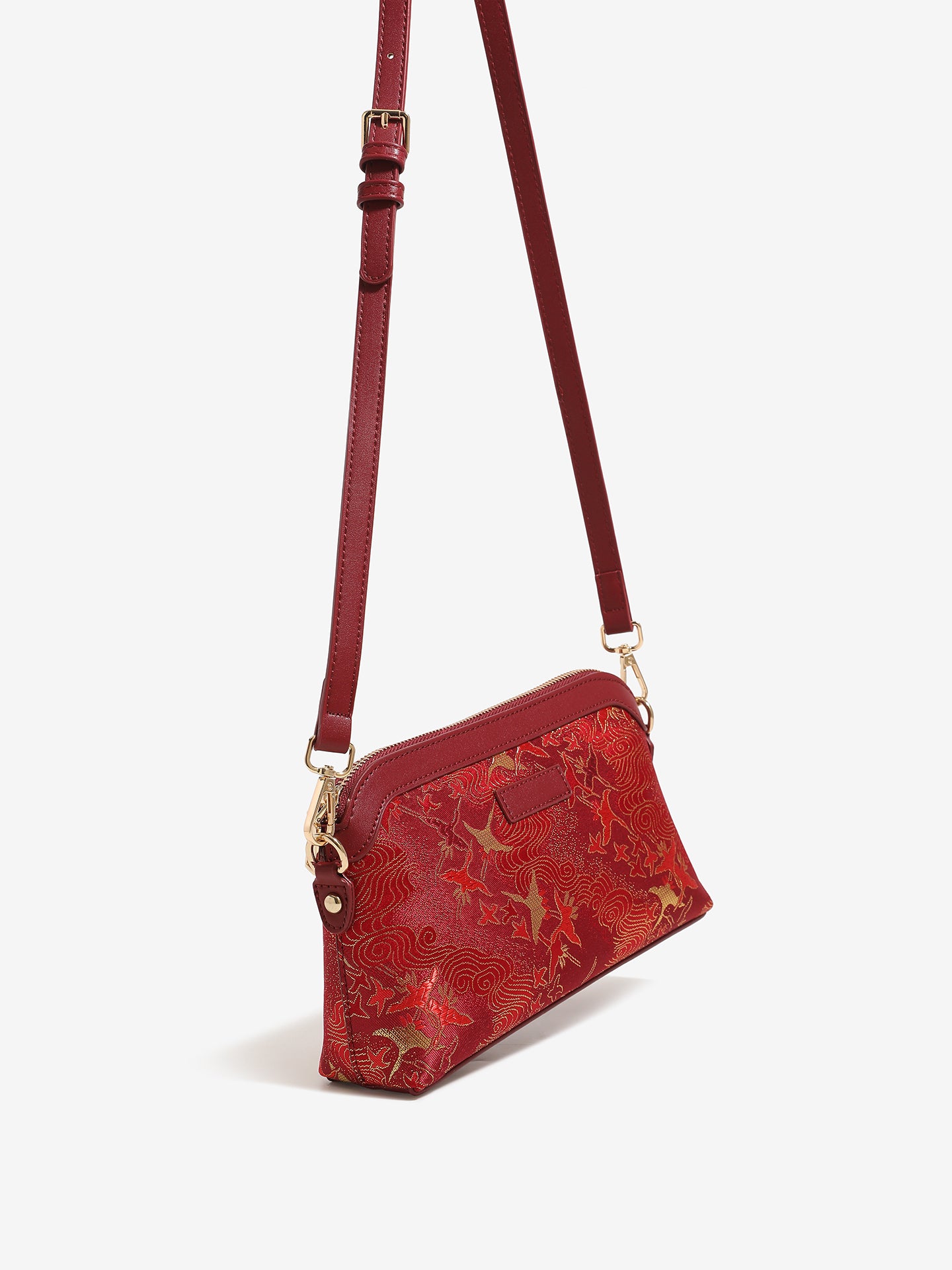 Radiant Oriental Crane Pattern Vegan Eco-Leather Clutch Bag