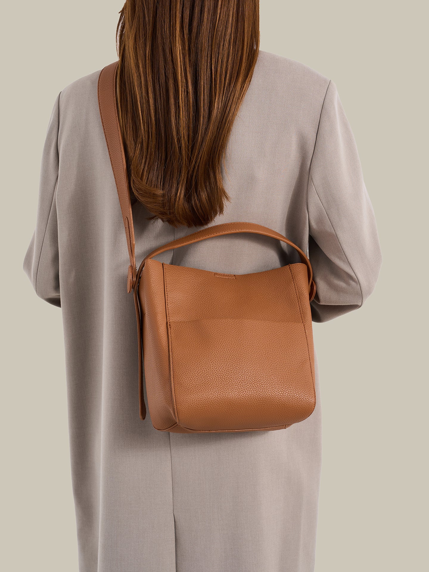 Supple Pebbled Vegan Eco-Leather Bucket Clutch Bag