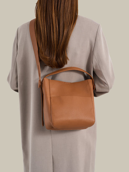 Supple Pebbled Vegan Eco-Leather Bucket Clutch Bag