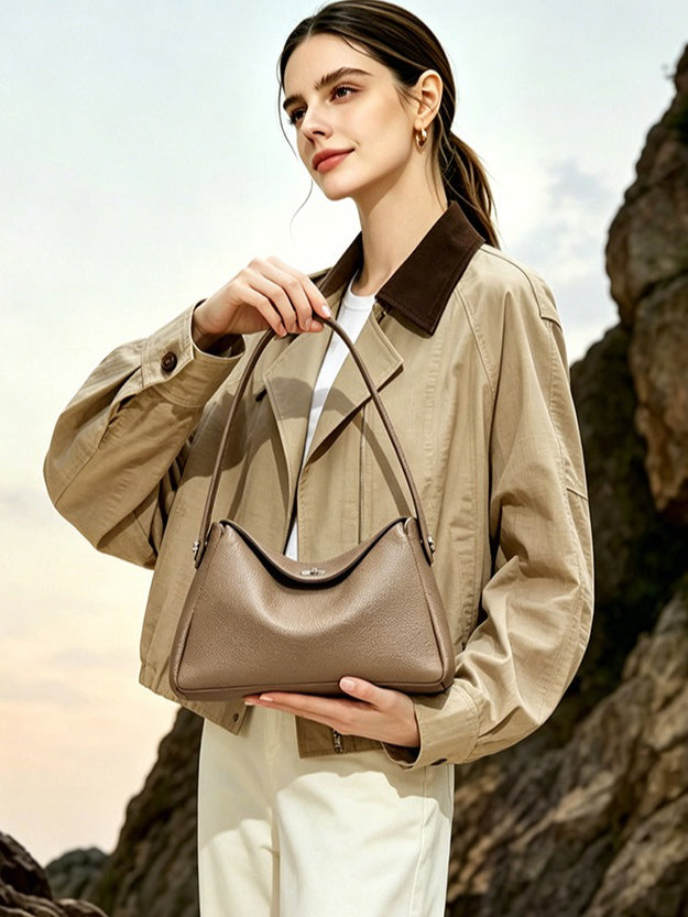 Nonchalant Lychee-Grain Genuine Leather Crossbody Hobo Bag