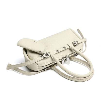 Refined Genuine Leather Petite Boston Clutch Bag with Mini Pouch