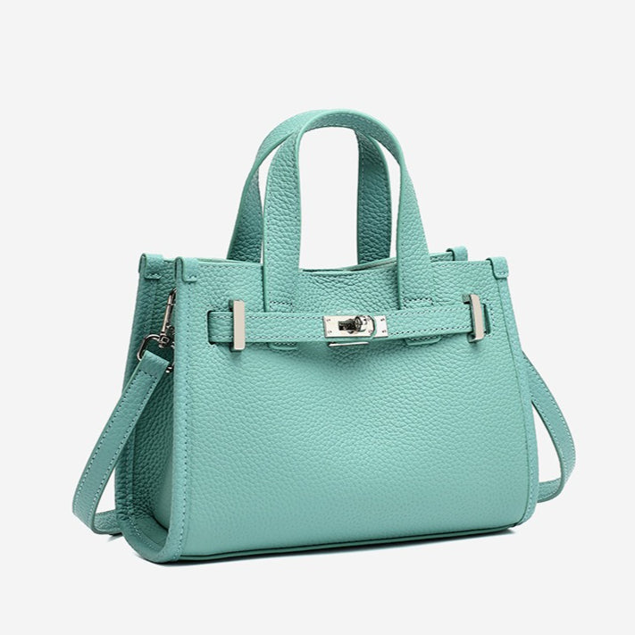 Minimalist Pebbled Genuine Leather Kelly Clutch Bag with Metal Turn Lock