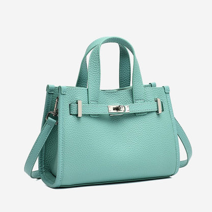 Minimalist Pebbled Genuine Leather Kelly Clutch Bag with Metal Turn Lock