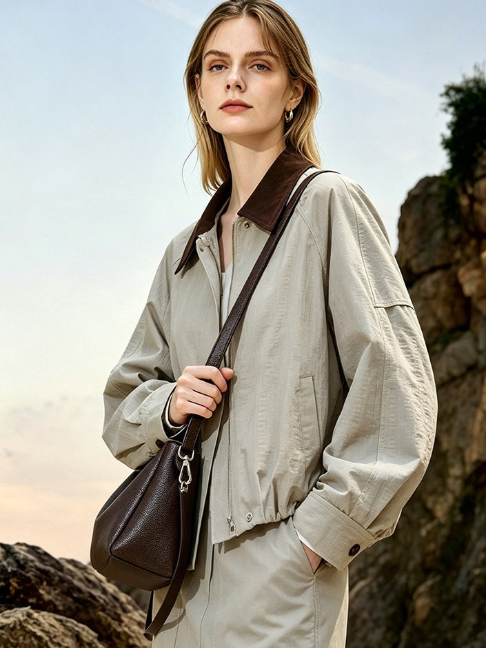Nonchalant Lychee-Grain Genuine Leather Crossbody Hobo Bag