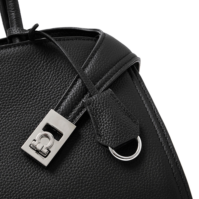 Borsa tote a tracolla di lusso retrò in vera pelle effetto litchi con doppia fibbia
