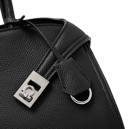 Borsa tote a tracolla di lusso retrò in vera pelle effetto litchi con doppia fibbia