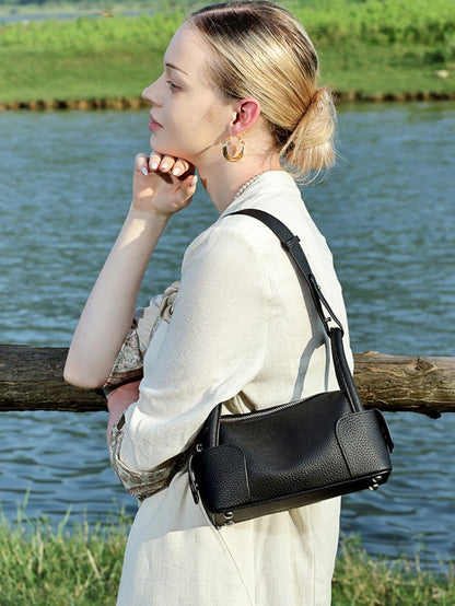 Architectural Pebbled Genuine Leather Boston Clutch Bag