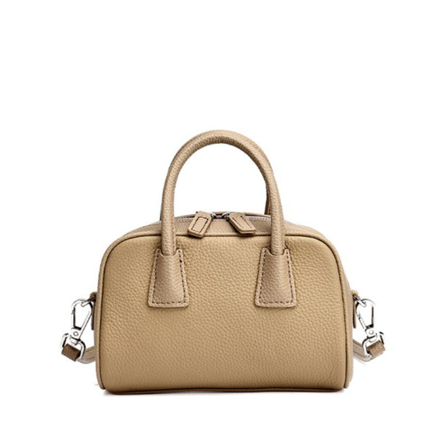 Cushiony Pebbled Genuine Leather Mini Boston Clutch Bag