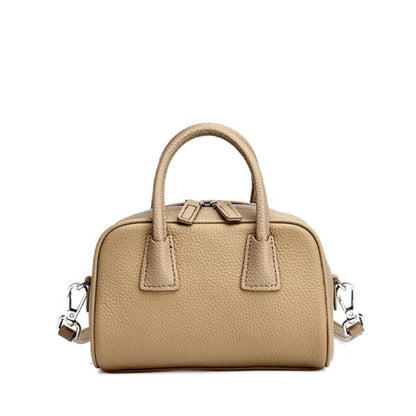 Cushiony Pebbled Genuine Leather Mini Boston Clutch Bag