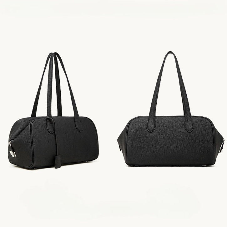 حقيبة مودرن إيست-ويست جلد طبيعي | حقيبة بولينغ بسيطة من جلد الحصى