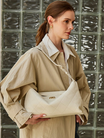 Elegant Quilted Sheepskin Leather Hobo Clutch Bag