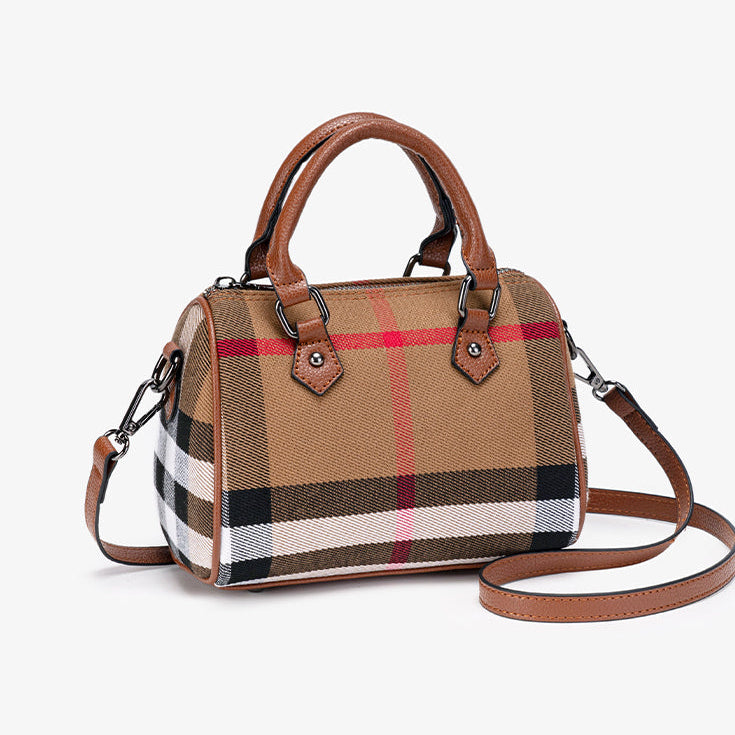 Iconic British Plaid Vegan Eco-Leather Boston Clutch Bag