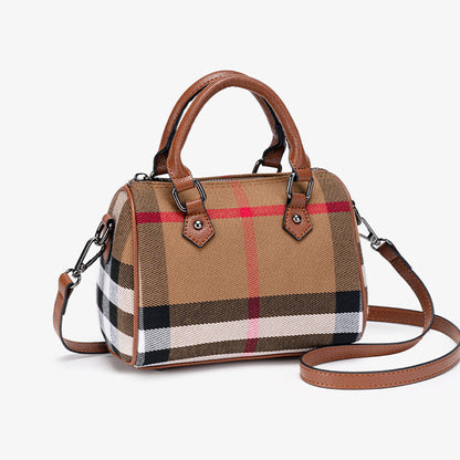 Iconic British Plaid Vegan Eco-Leather Boston Clutch Bag