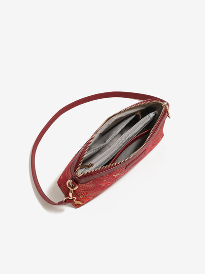 Radiant Oriental Crane Pattern Vegan Eco-Leather Clutch Bag