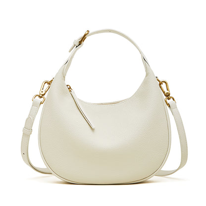 Borsa minimalista a spalla e tracolla a mezzaluna in vera pelle martellata