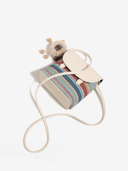 Vibrant Striped Woven Vegan Eco-Leather Compact Clutch Bag with Playful Charm