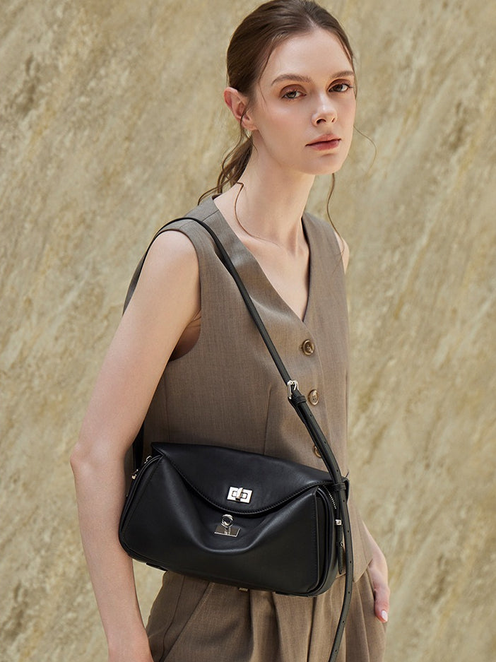 Silky Matte Genuine Leather Envelope Flap Clutch Bag