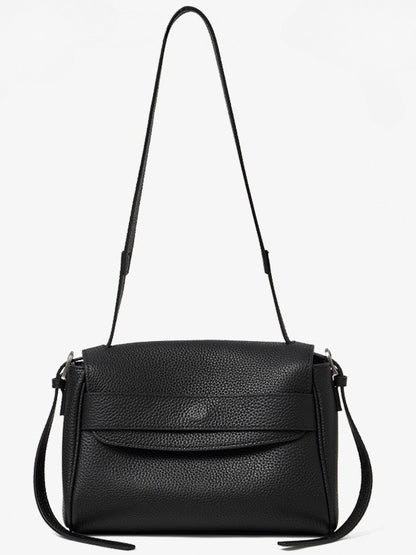 Sac bandoulière à rabat en cuir véritable grain litchi avec bandoulière réglable
