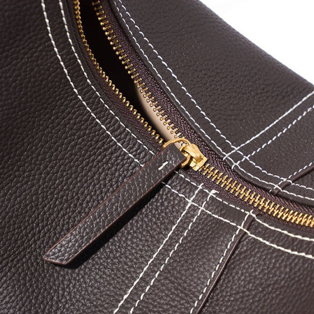 The Pebbled Genuine Leather Hobo Shoulder Bag with Contrast Stitching