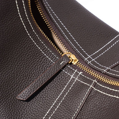 The Pebbled Genuine Leather Hobo Shoulder Bag with Contrast Stitching