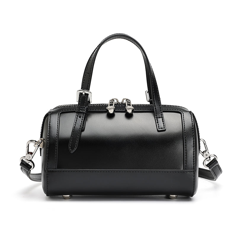 Retro Maillard Genuine Leather Boston Barrel Bag