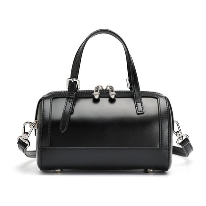Retro Maillard Genuine Leather Boston Barrel Bag