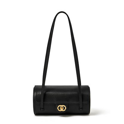 Bolso de mano tipo clutch nostálgico de cuero genuino color caviar, con forma de baguette tubular