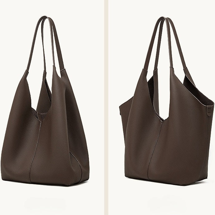 حقيبة إيثيرال في-كات جلد طبيعي | حقيبة هوبو بسيطة من جلد الحصى