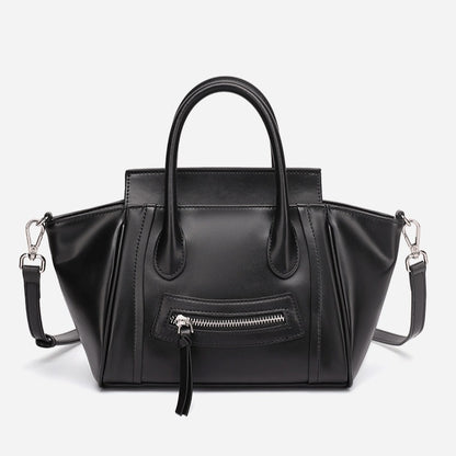 Maillard Style Genuine Leather Smile Flap Satchel Crossbody Bag