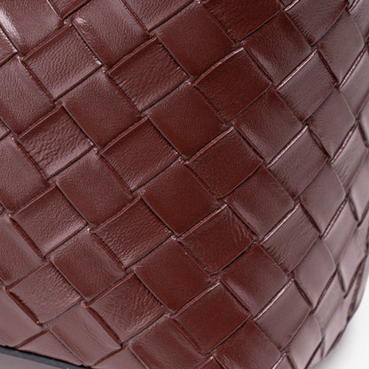 Retro Woven Vegan Eco-Leather Bucket Clutch Bag With Stuffed Bunny Charm