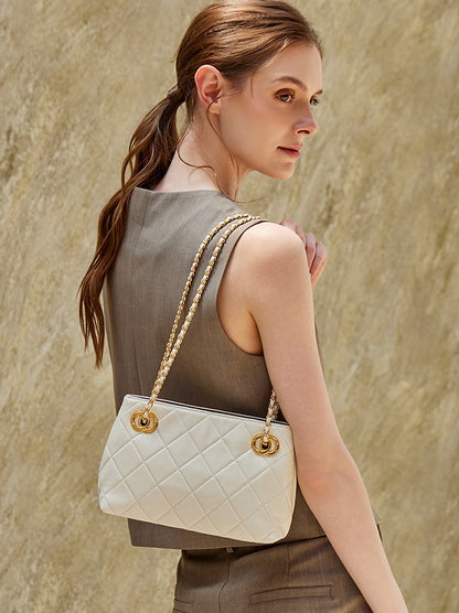 Classic Quilted Sheepskin Genuine Leather Chain Mini Tote Clutch Bag