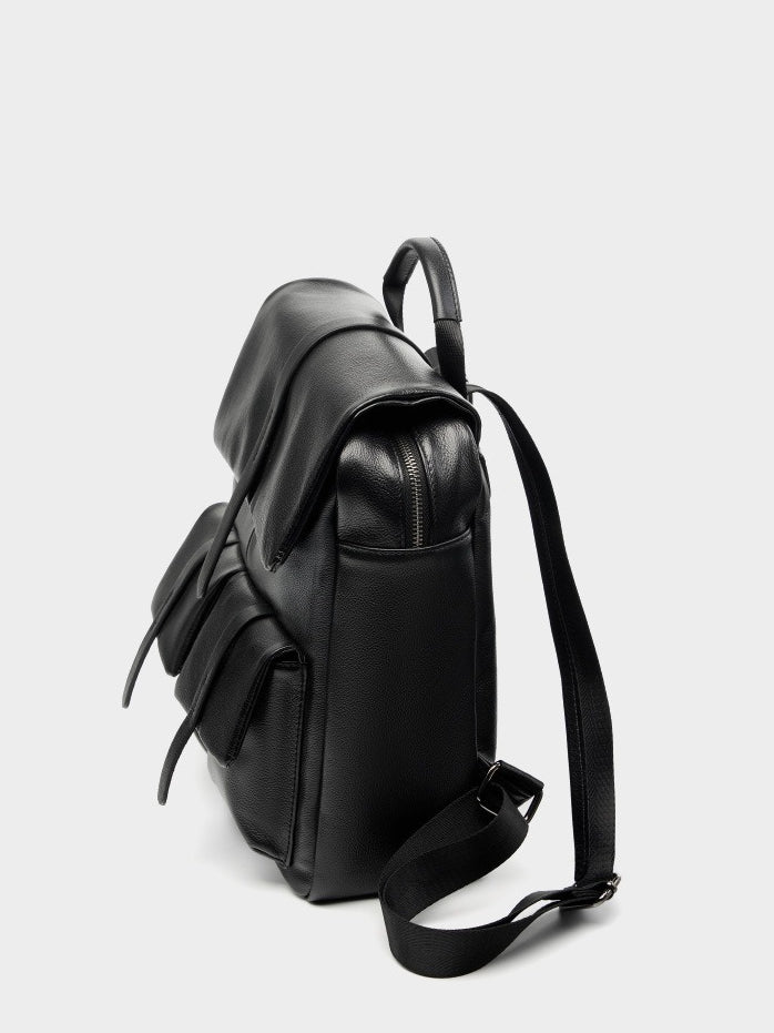 Minimalist Large Capacity Pebbled Genuine Leather Flap Backpack
