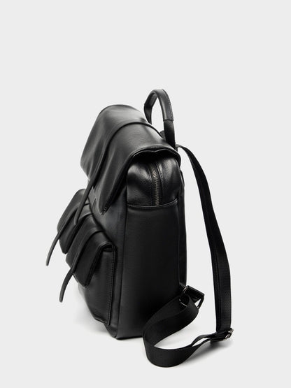Minimalist Large Capacity Pebbled Genuine Leather Flap Backpack