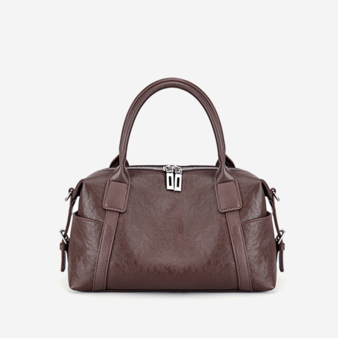 Minimalist Barrel Genuine Leather Satchel