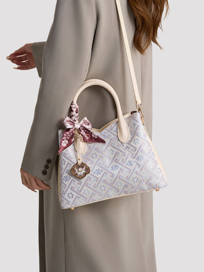 Elegant Traditional Brocade Vegan Eco-Leather Tote Clutch Bag