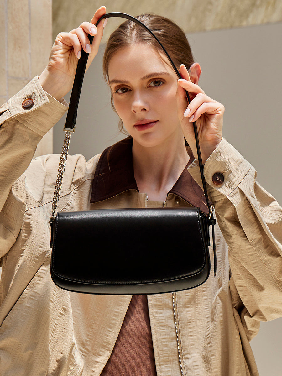 Minimalist Vintage Genuine Leather Baguette Saddle Bag