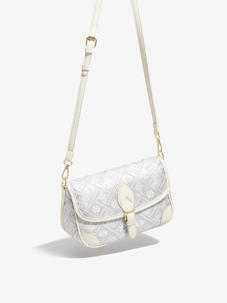 Vintage Jacquard Embroidery Vegan Eco-Leather Flap Clutch Bag
