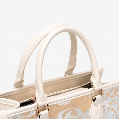Artisanal Crane Motif Vegan Eco-Leather Tote Clutch Bag