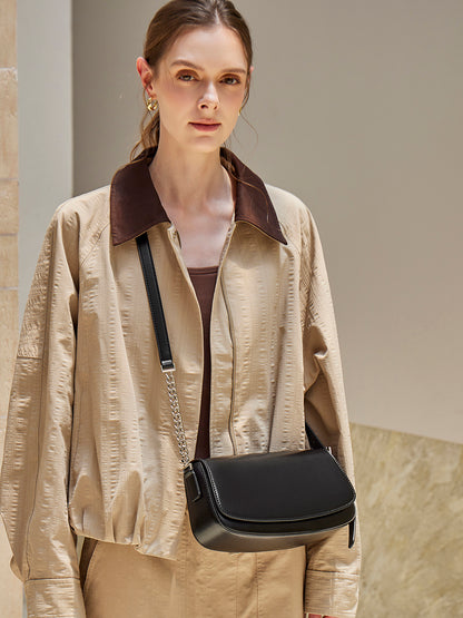 Minimalist Vintage Genuine Leather Baguette Saddle Bag