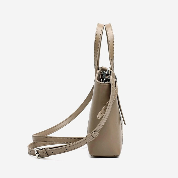 Sleek Genuine Leather Mini Bucket Clutch Bag with Adjustable Straps