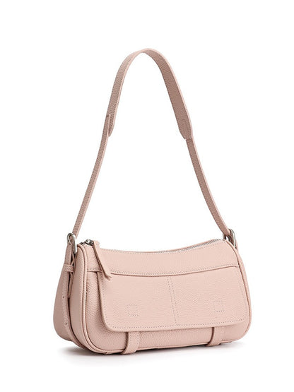 Mellow Pebbled Genuine Leather Flap Baguette Clutch Bag