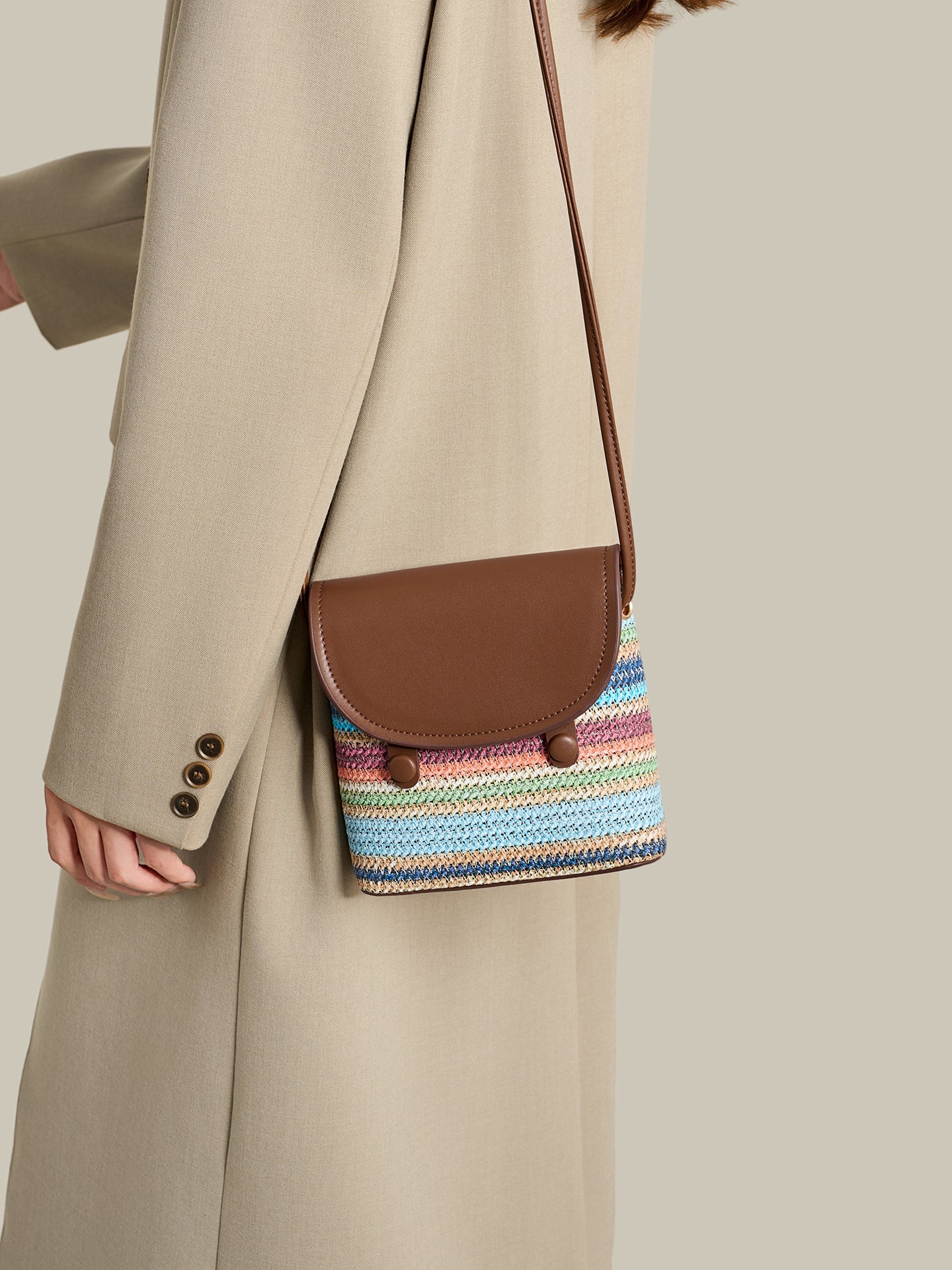 Vibrant Vegan Eco-leather Rainbow Stripe Mini Crossbody Bag