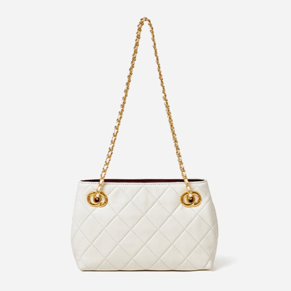 Classic Quilted Sheepskin Genuine Leather Chain Mini Tote Clutch Bag