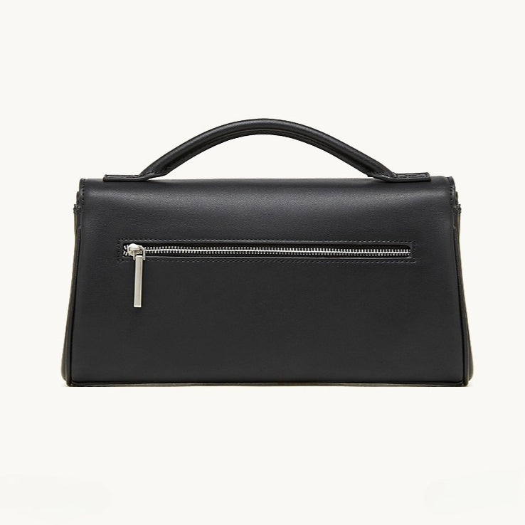 The Linear Turn-Lock Genuine Leather Bag | Minimalist East-West Handbag