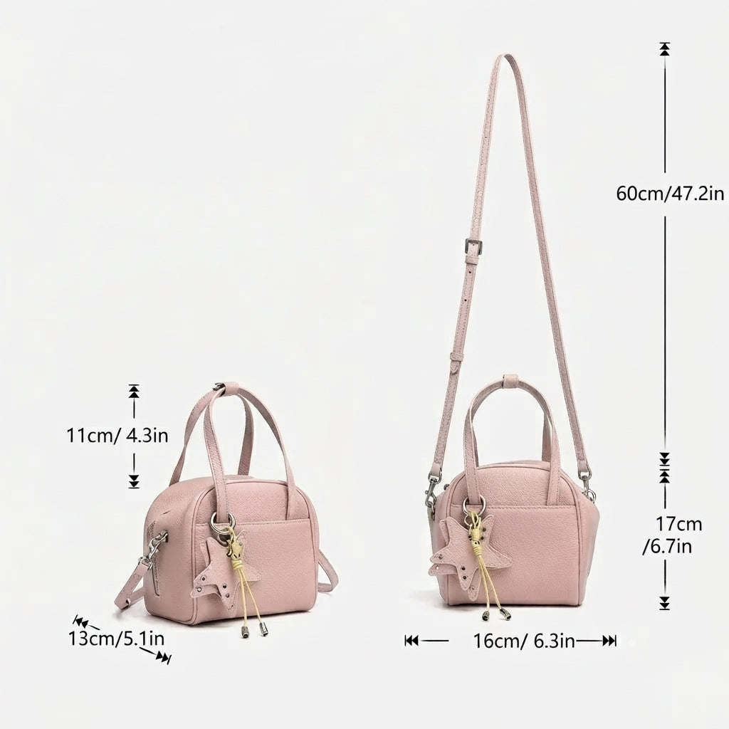 Geantă clutch Boston mini, mică și șic, din piele naturală, cu accesoriu jucăuș în formă de stea