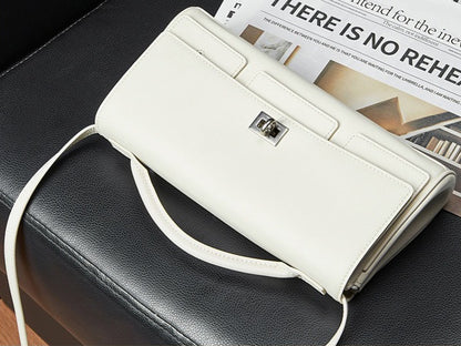 The Linear Turn-Lock Genuine Leather Bag | Minimalist East-West Handbag